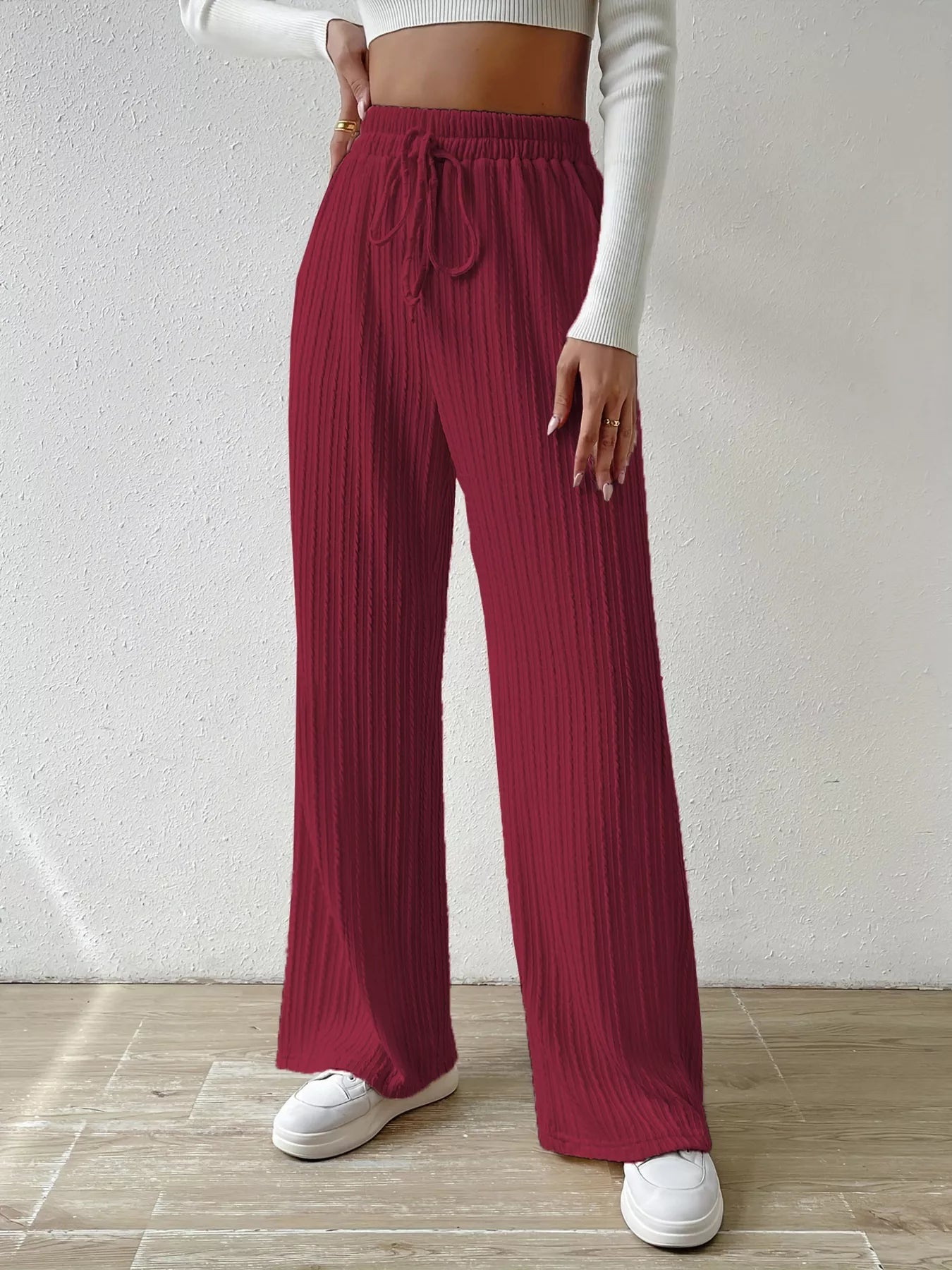 Drawstring Wide Leg Pants - MAD RUFFI