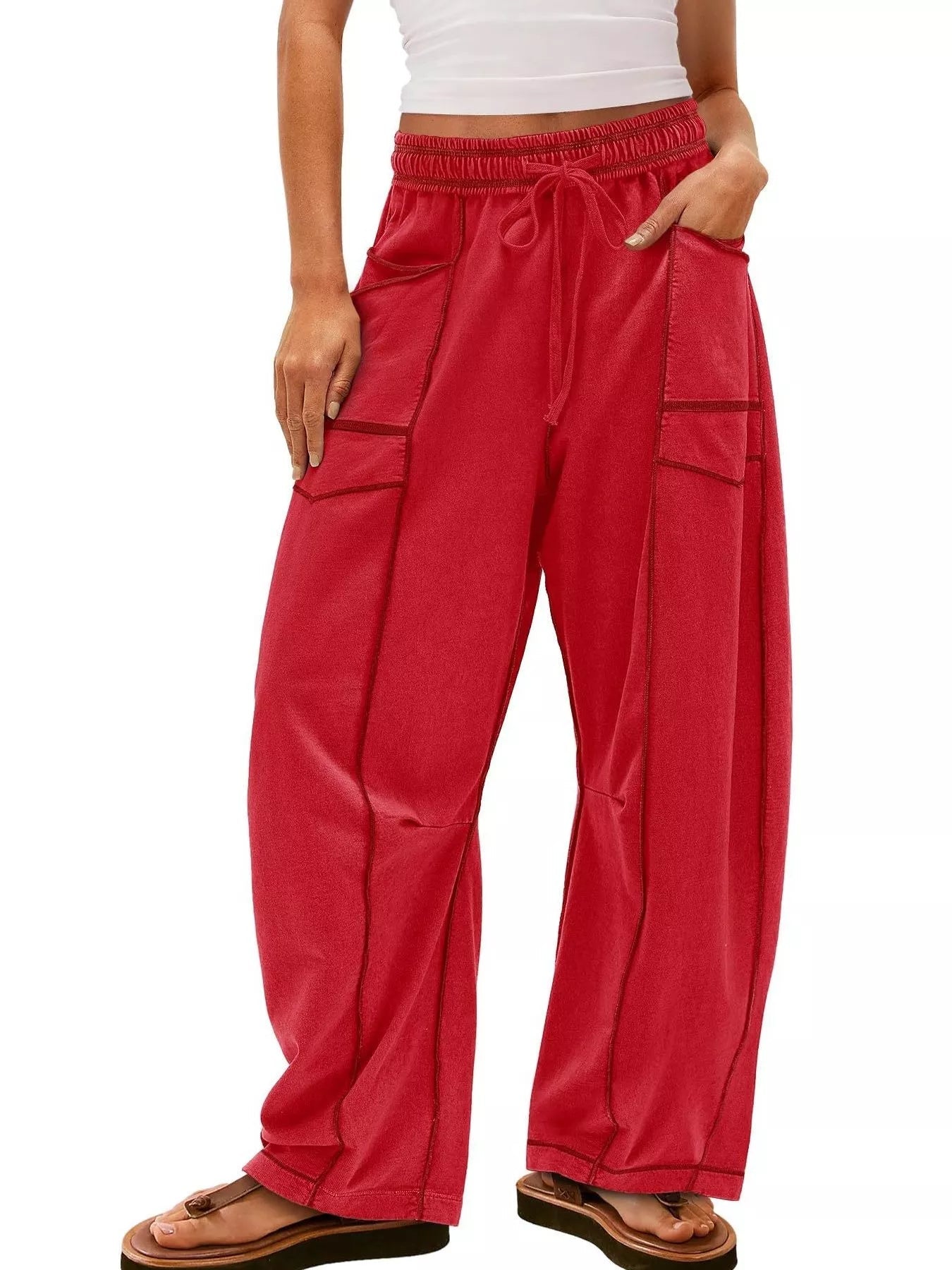 Drawstring Wide Leg Pants - MAD RUFFI