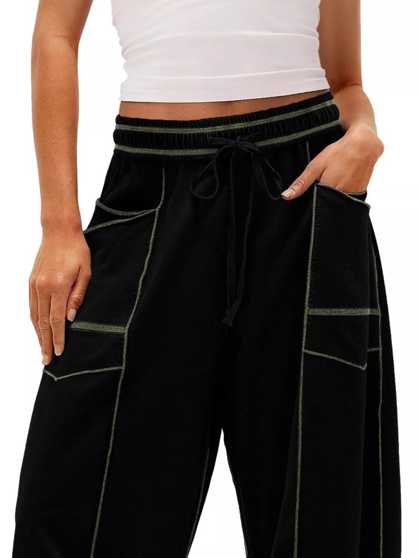 Drawstring Wide Leg Pants - MAD RUFFI