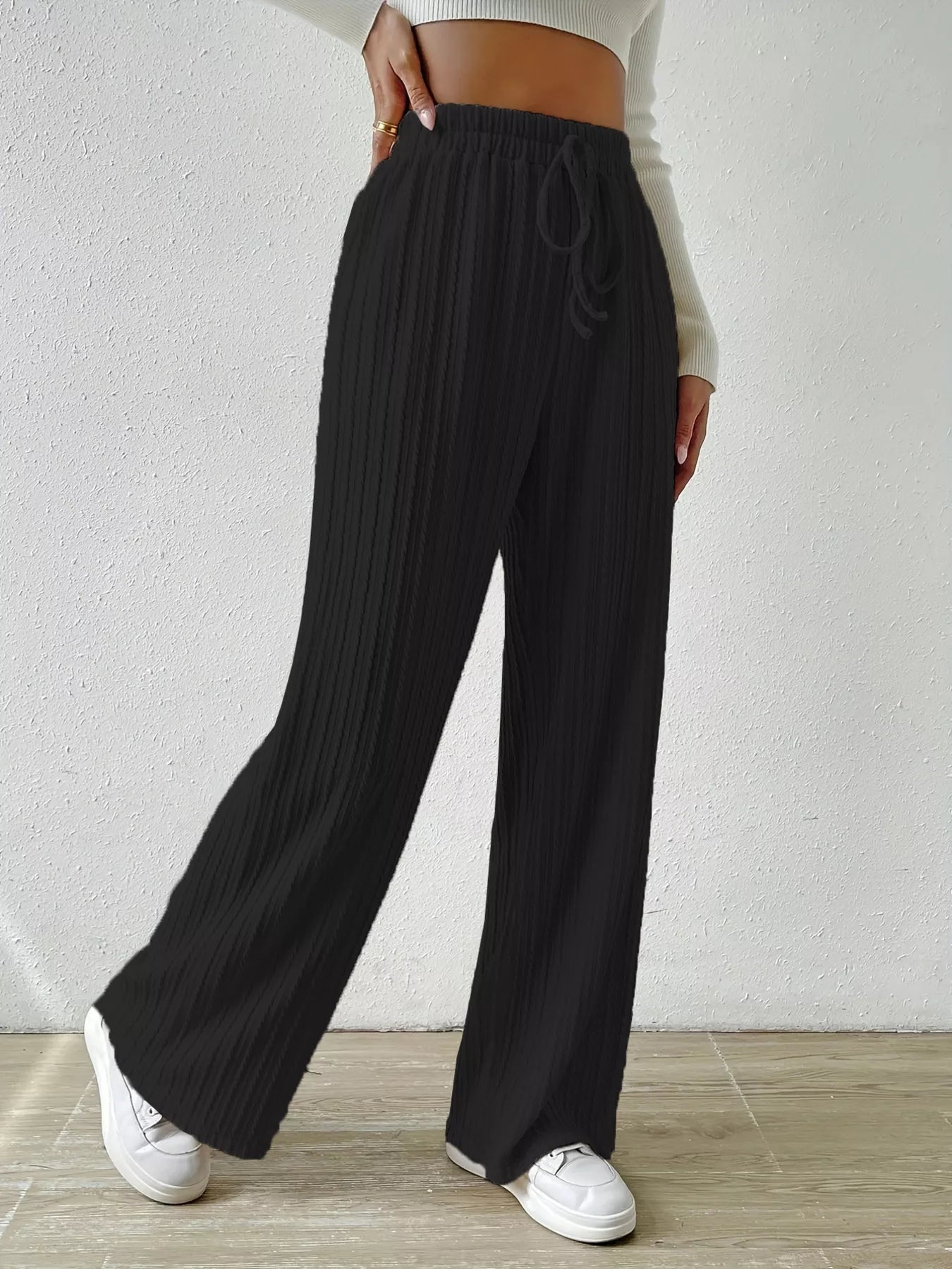 Drawstring Wide Leg Pants - MAD RUFFI