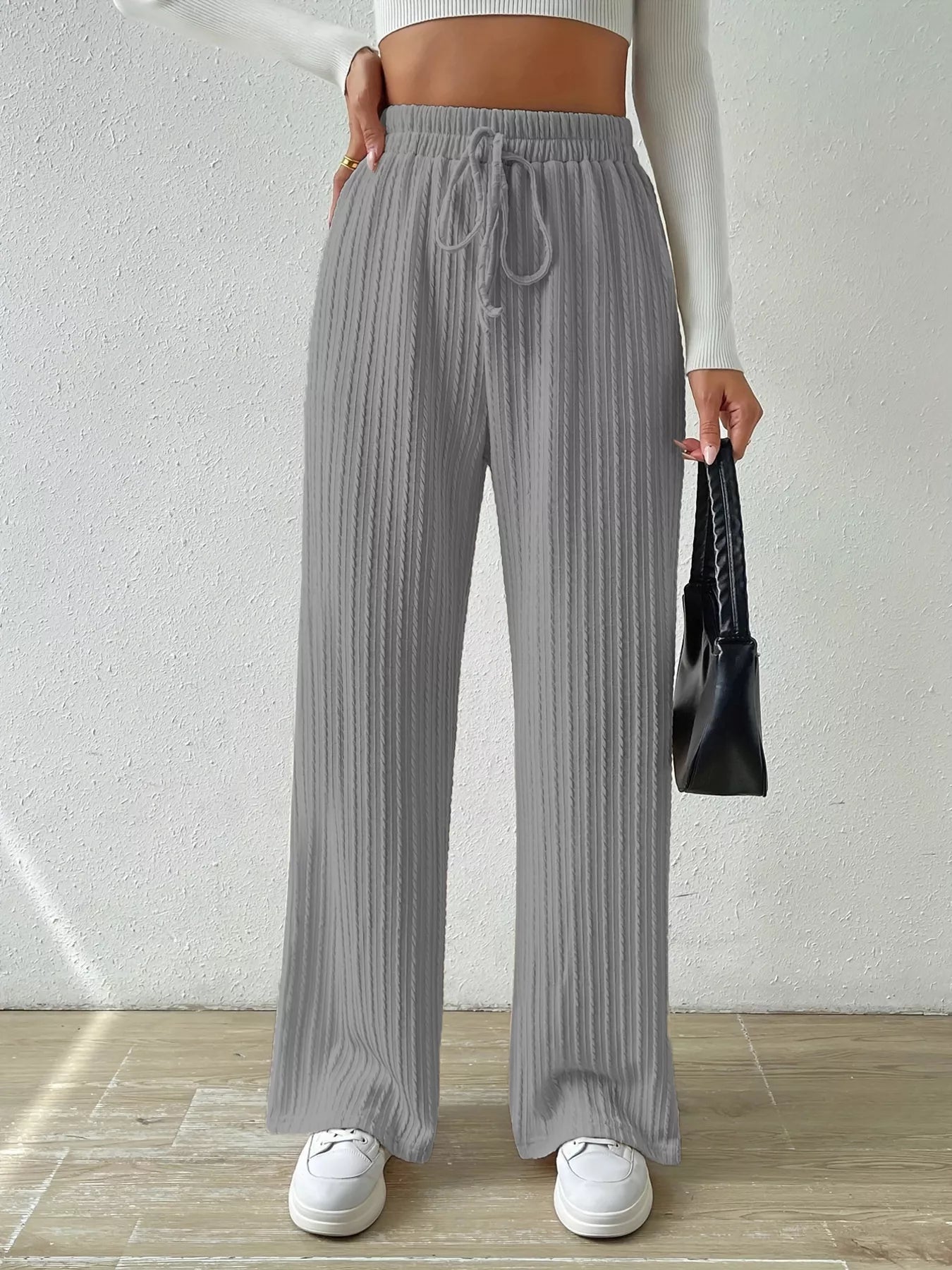 Drawstring Wide Leg Pants - MAD RUFFI