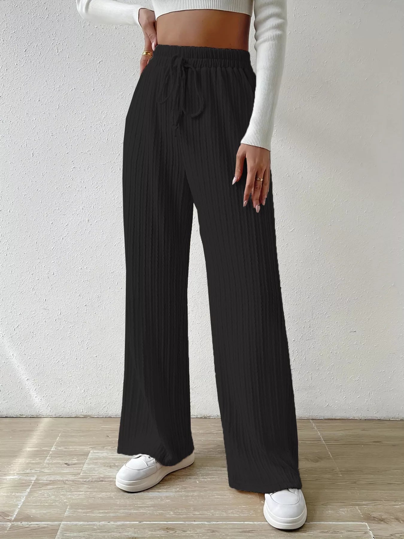 Drawstring Wide Leg Pants - MAD RUFFI