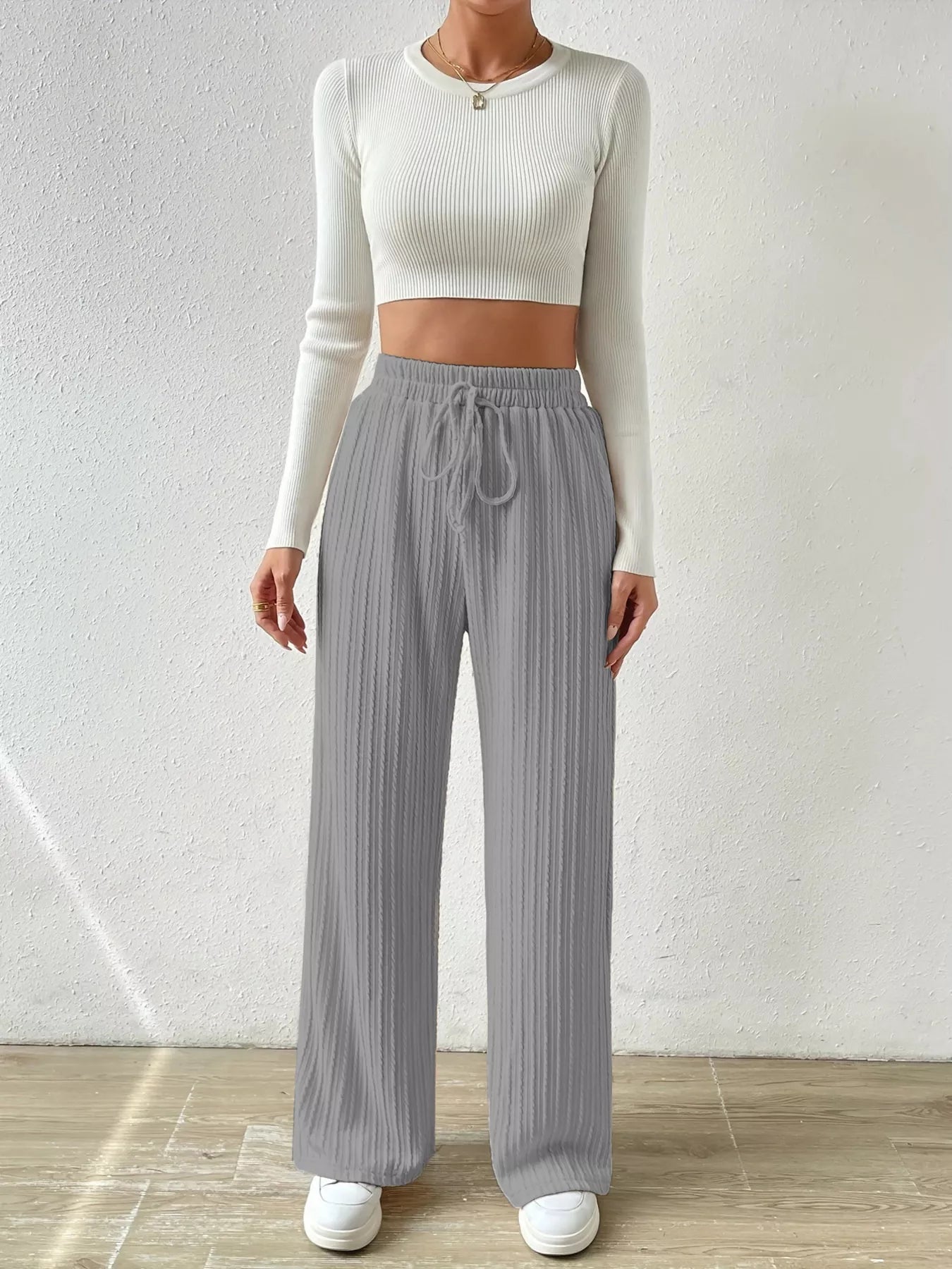 Drawstring Wide Leg Pants - MAD RUFFI