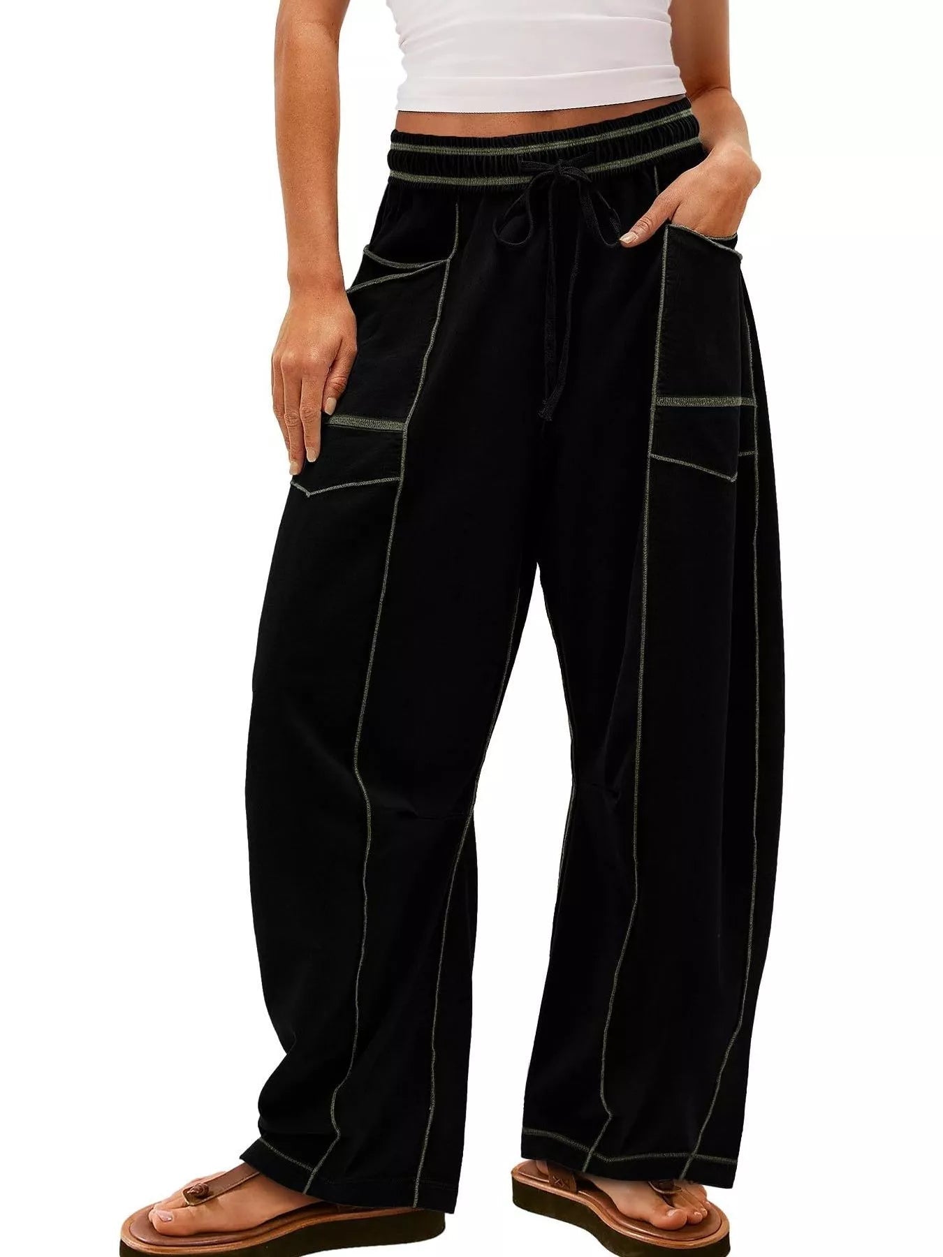 Drawstring Wide Leg Pants - MAD RUFFI