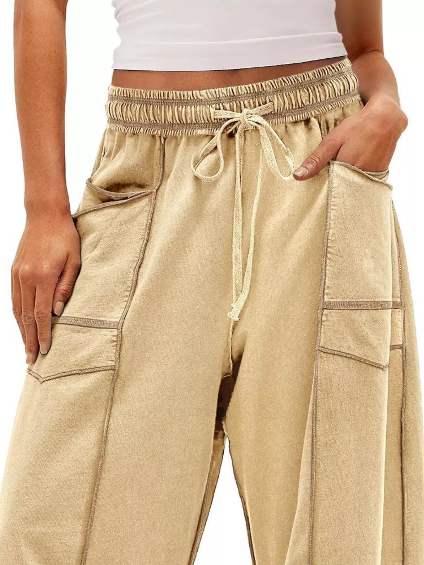 Drawstring Wide Leg Pants - MAD RUFFI