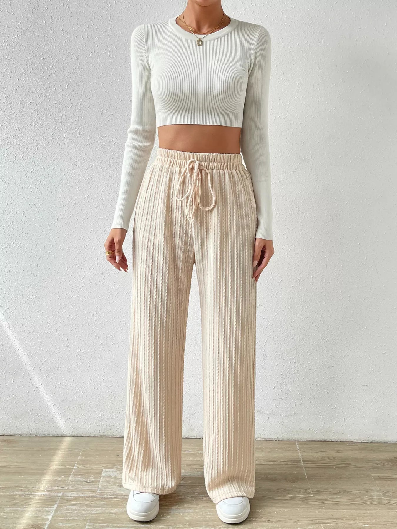 Drawstring Wide Leg Pants - MAD RUFFI