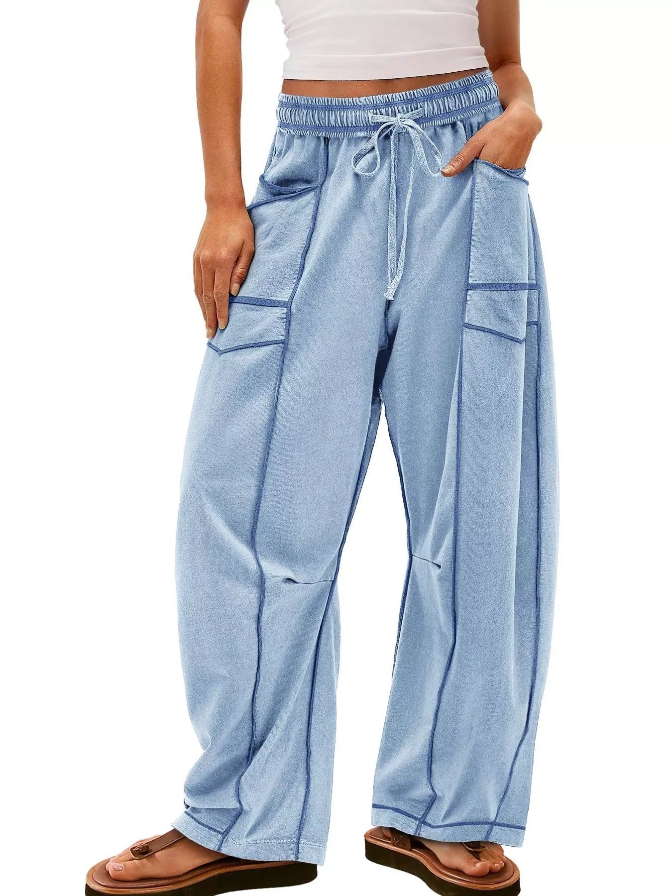 Drawstring Wide Leg Pants - MAD RUFFI