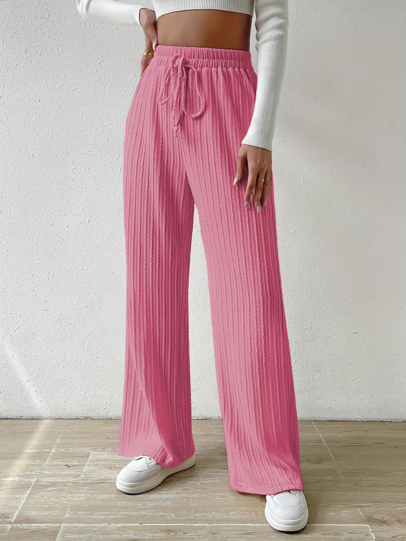 Drawstring Wide Leg Pants - MAD RUFFI