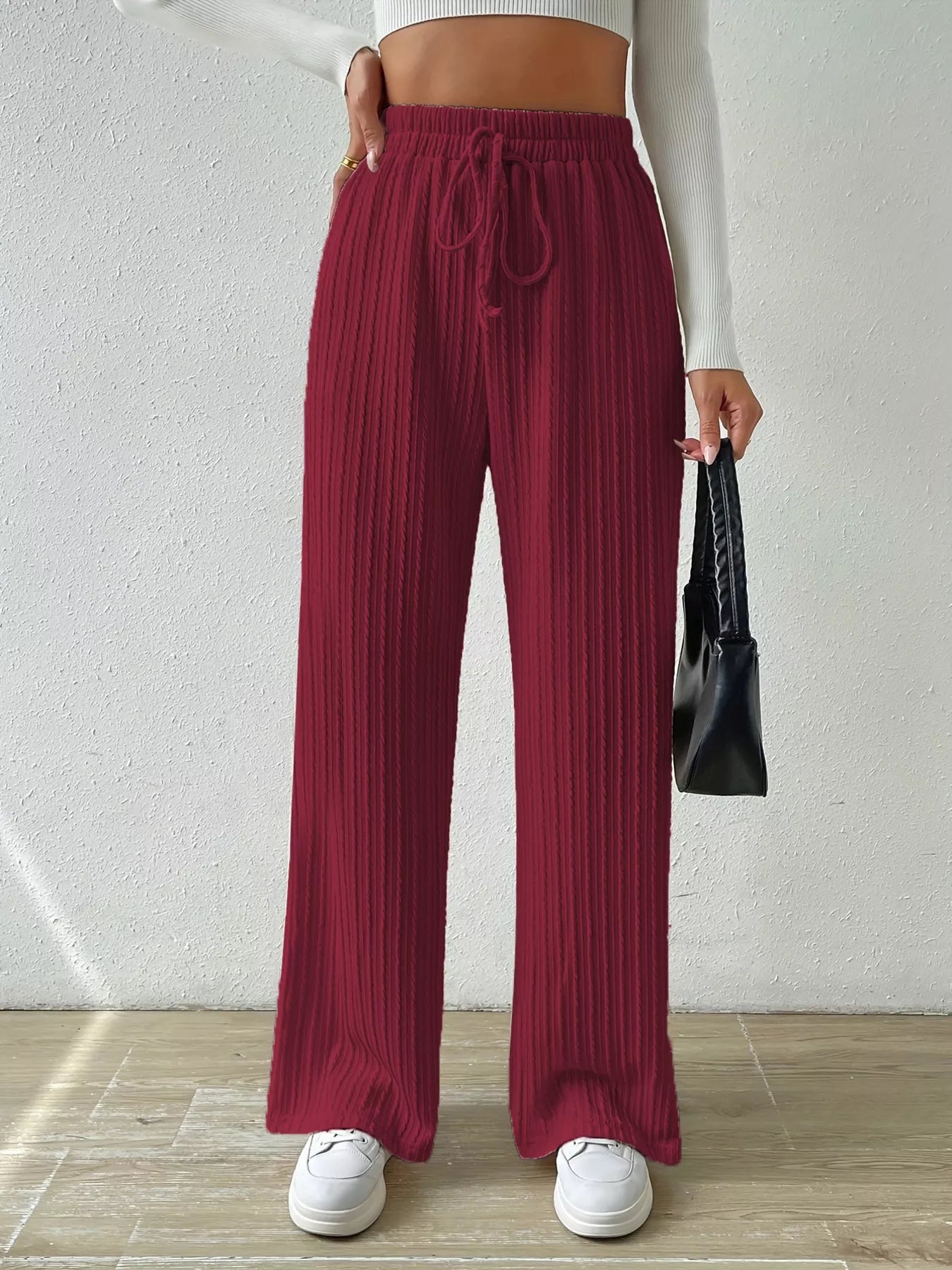 Drawstring Wide Leg Pants - MAD RUFFI