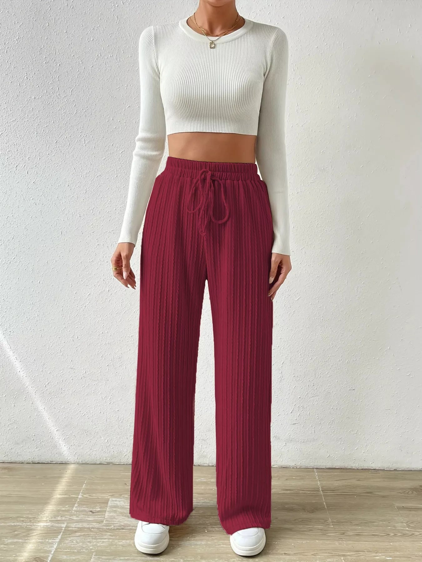 Drawstring Wide Leg Pants - MAD RUFFI