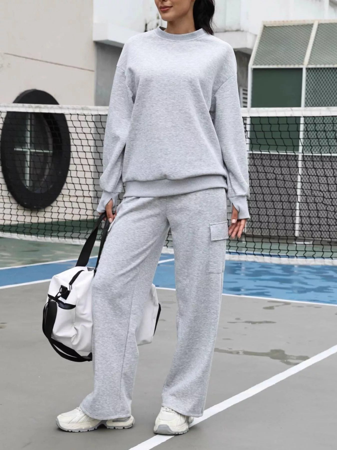Dropped Shoulder Sweatshirt and Pants Set - MAD RUFFI