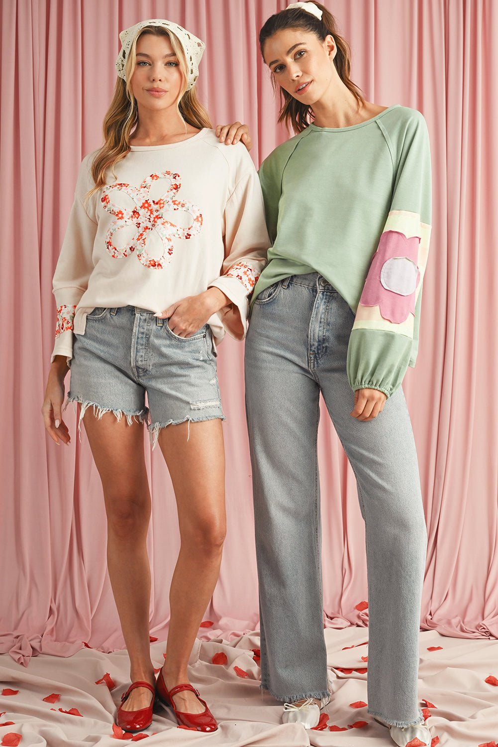 Dune Flower Patchwork Exposed Seam Raglan Sleeve Top - MAD RUFFI