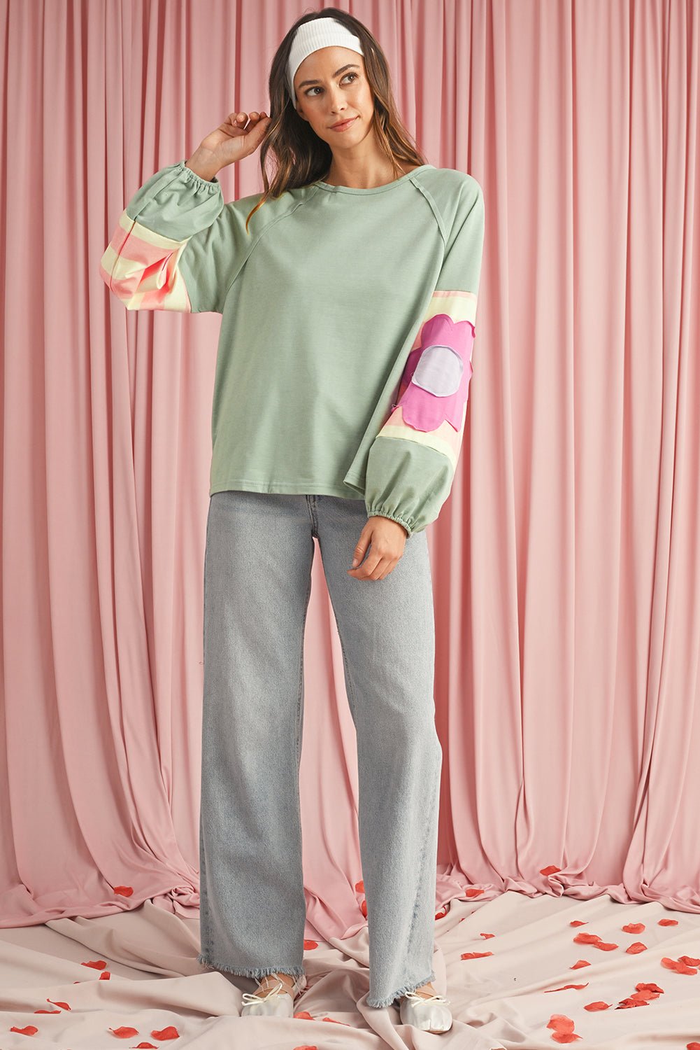 Dune Flower Patchwork Exposed Seam Raglan Sleeve Top - MAD RUFFI