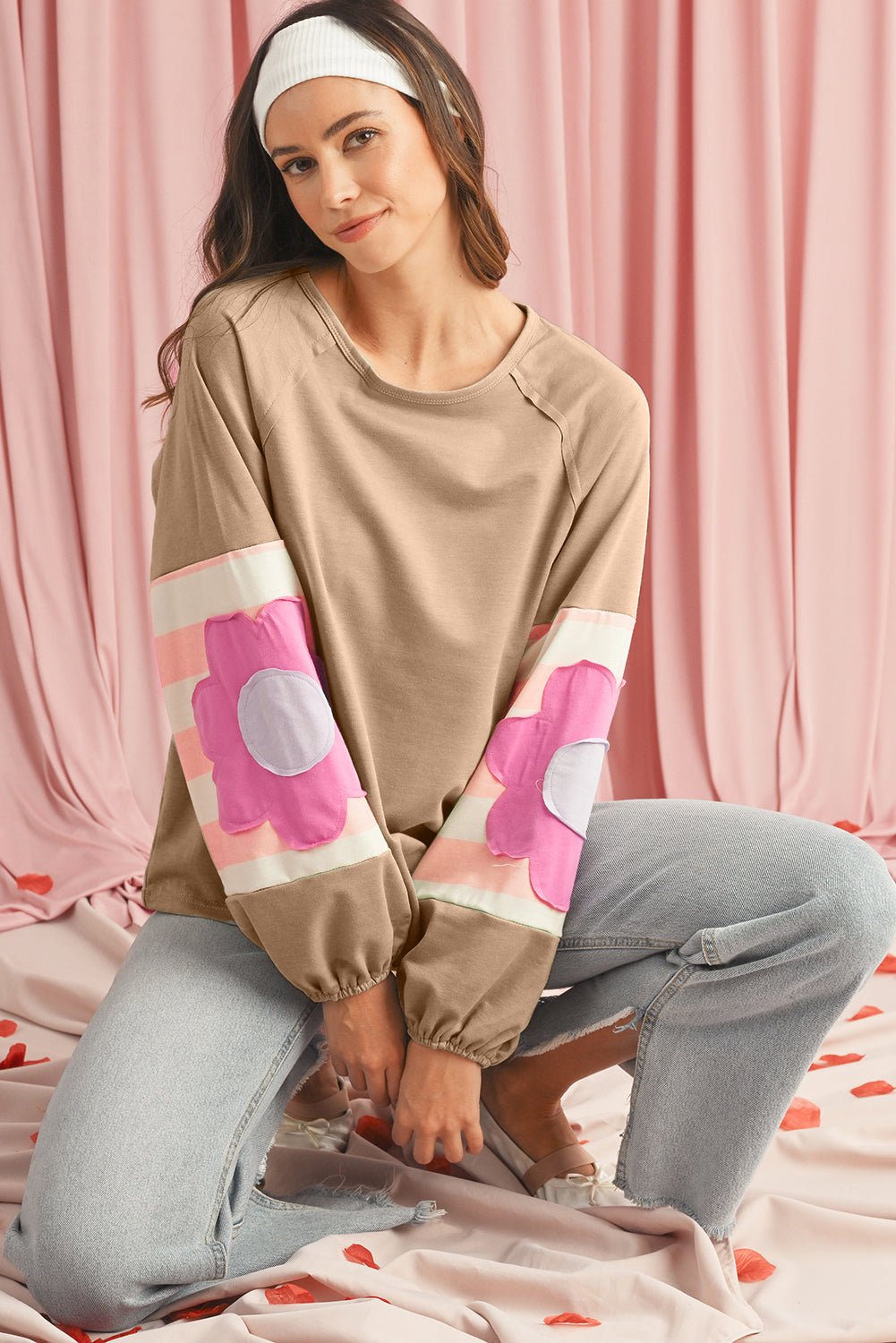 Dune Flower Patchwork Exposed Seam Raglan Sleeve Top - MAD RUFFI