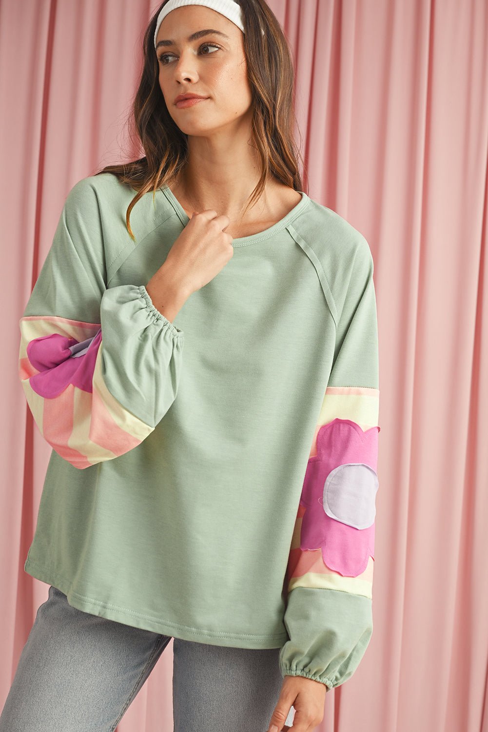 Dune Flower Patchwork Exposed Seam Raglan Sleeve Top - MAD RUFFI