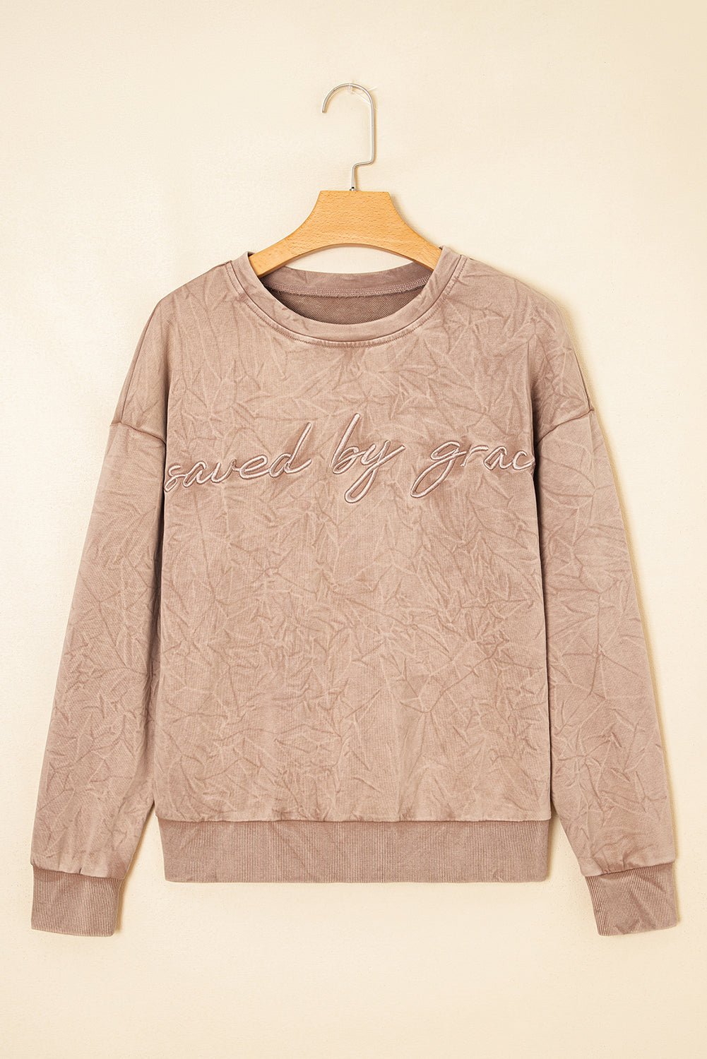 Dune saved by grace Letter Embroidery Mineral Wash Loose Sweatshirt - MAD RUFFI