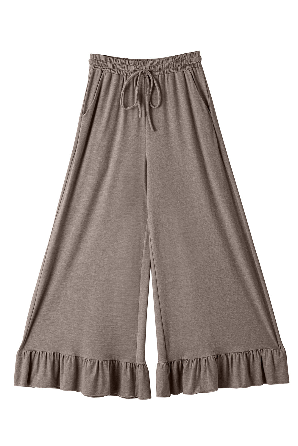Dune Solid Color Ruffle Hem Wide Leg Pants - MAD RUFFI