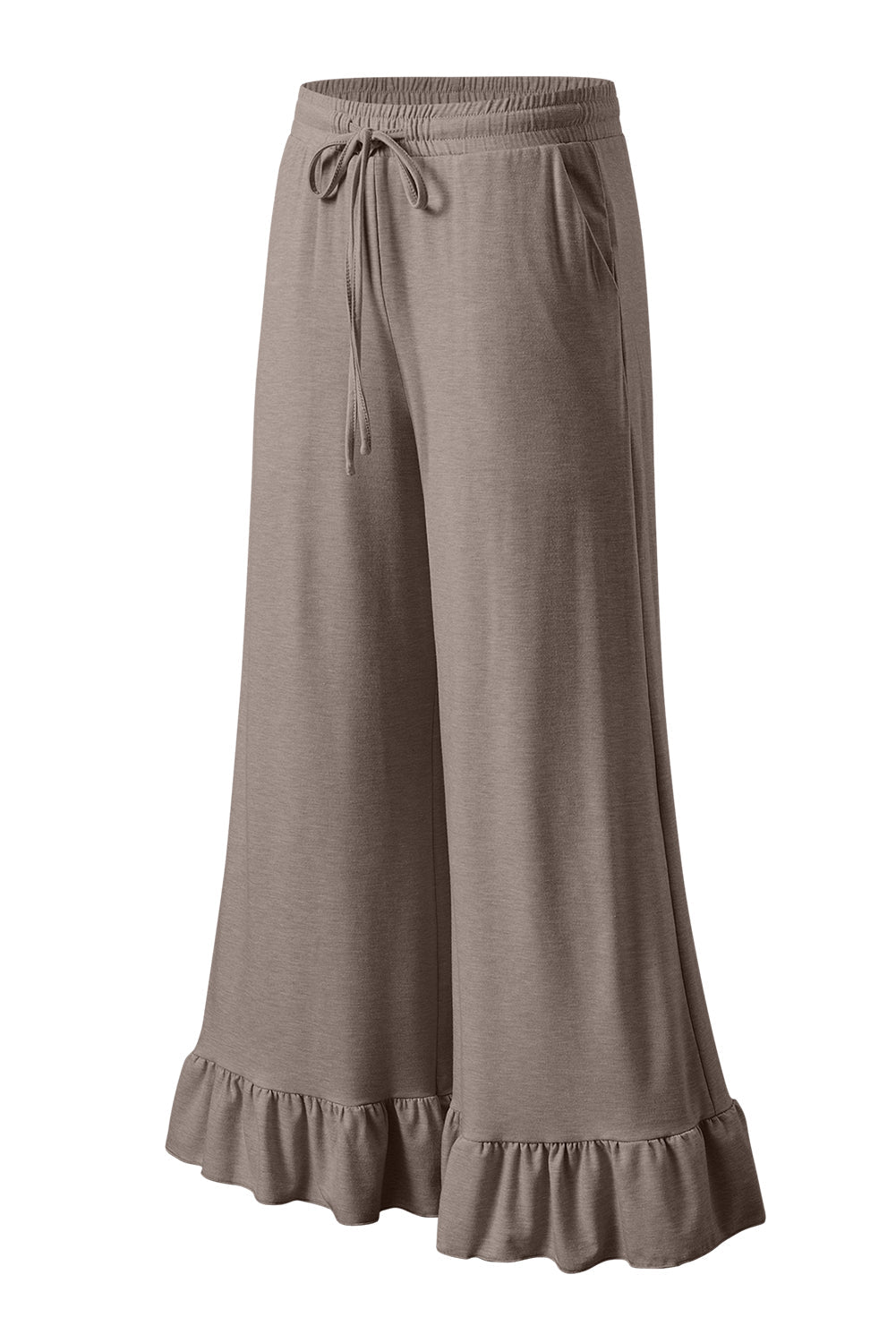 Dune Solid Color Ruffle Hem Wide Leg Pants - MAD RUFFI