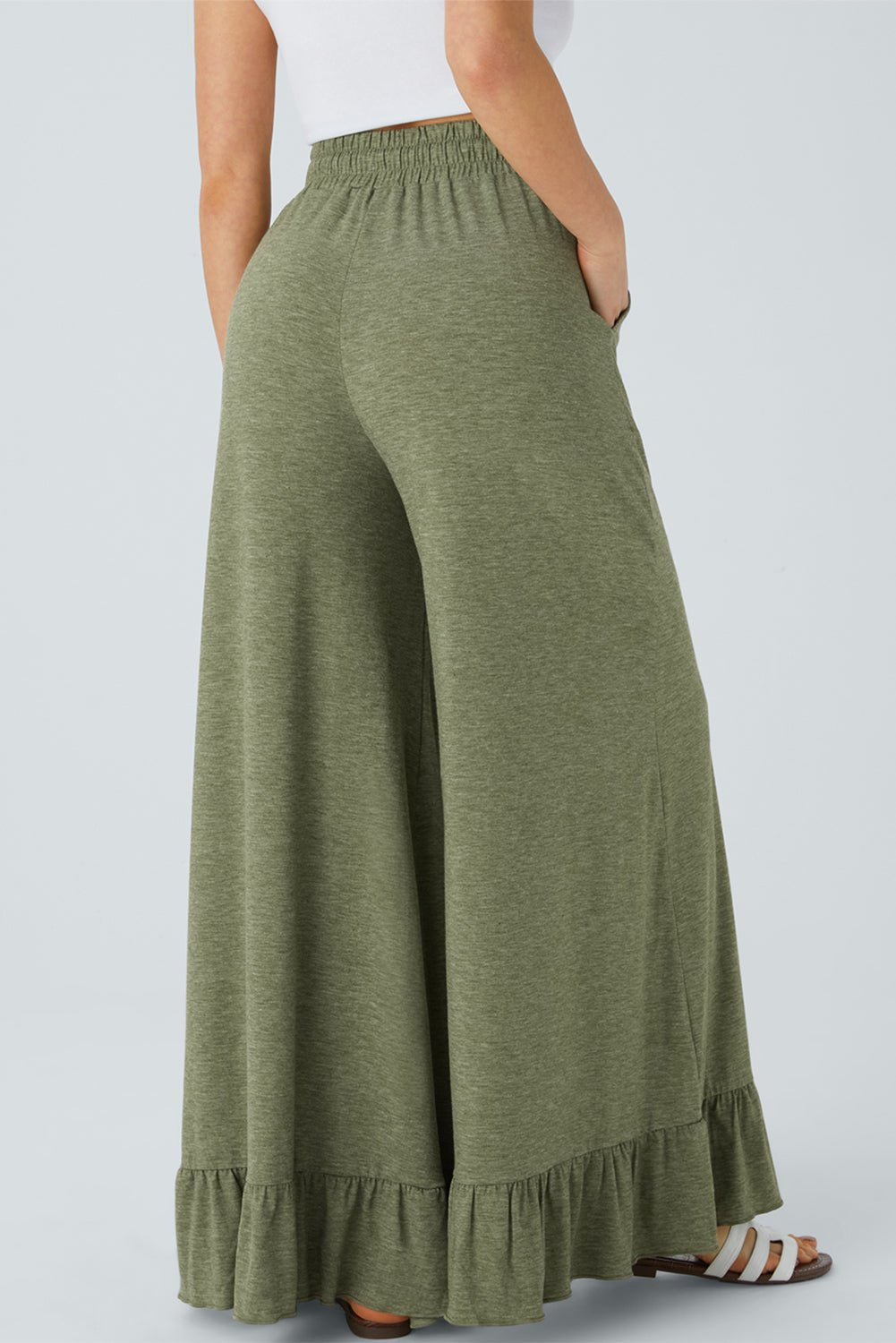 Dune Solid Color Ruffle Hem Wide Leg Pants - MAD RUFFI