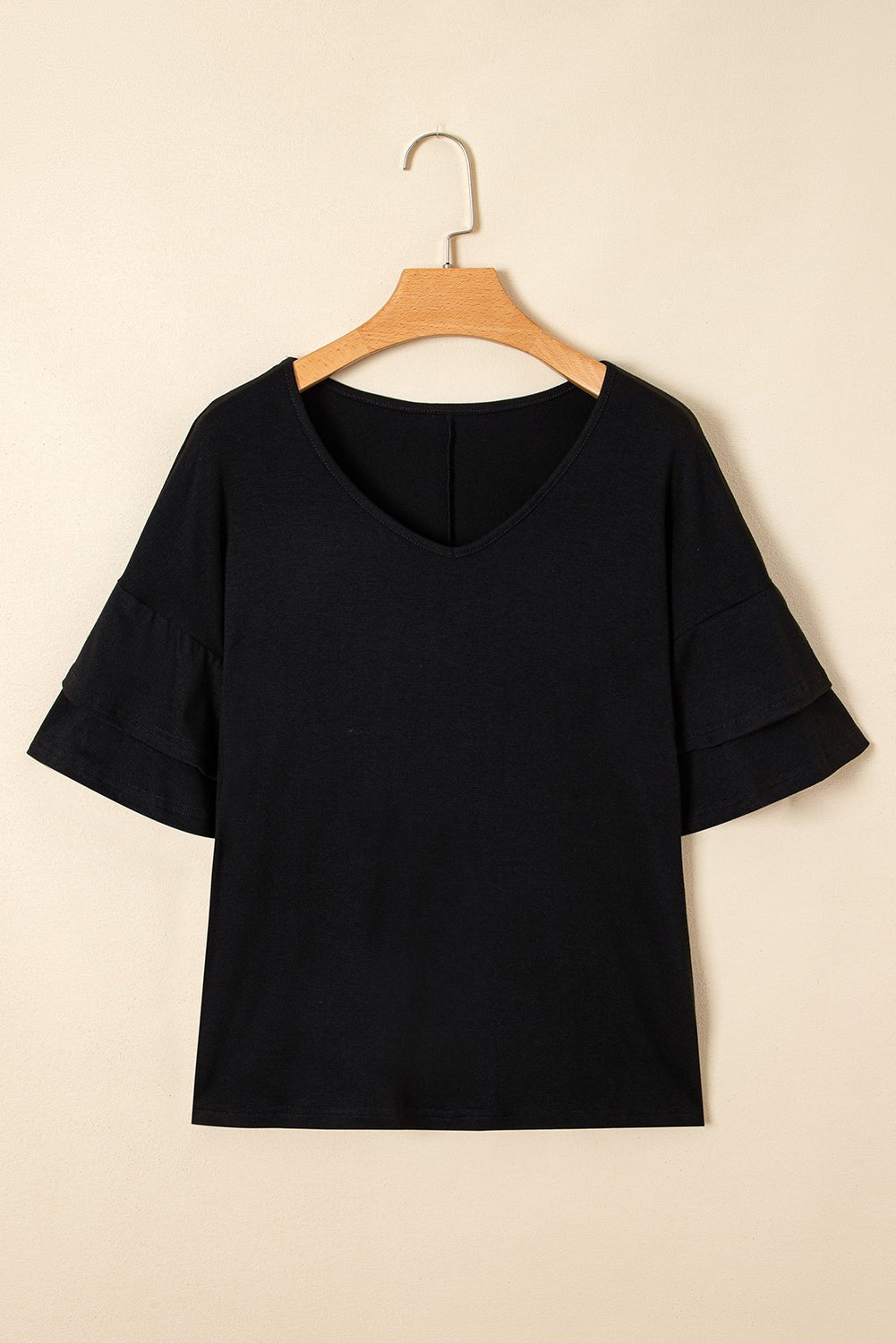 Dune Solid Color V Neck Double Layer Sleeve Loose T-Shirt - MAD RUFFI