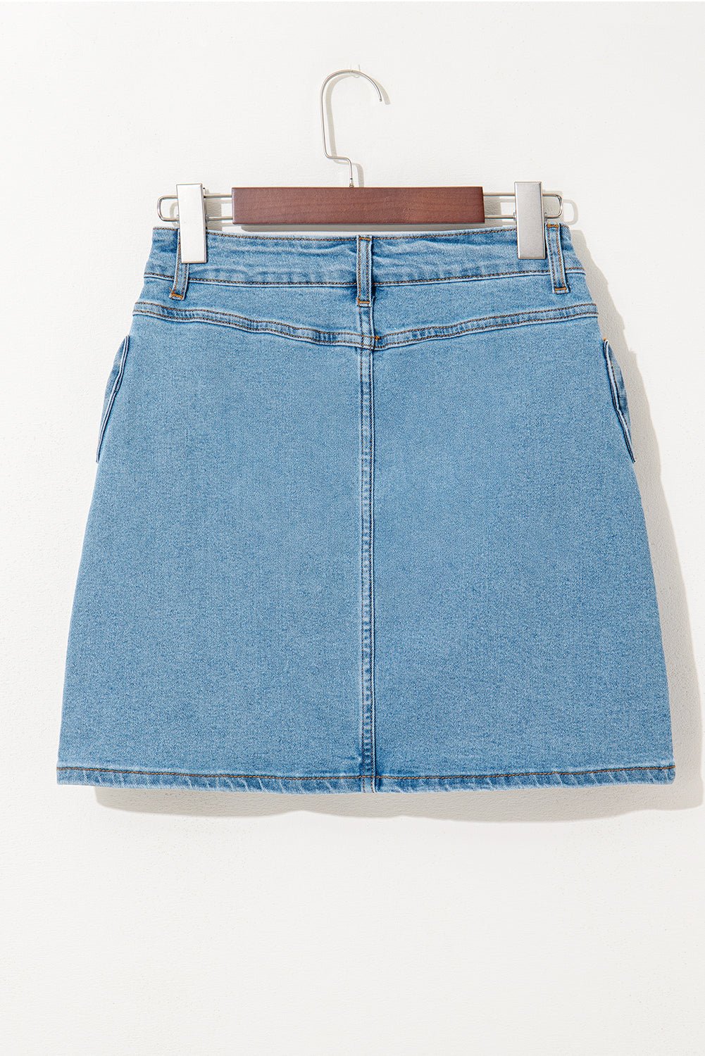 Dusk Blue Acid Washed Bowknot Details High Waist Denim Skirt - MAD RUFFI