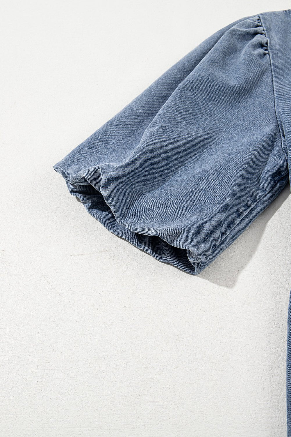 Dusk Blue Bowknot Puff Sleeve Denim Dress - MAD RUFFI