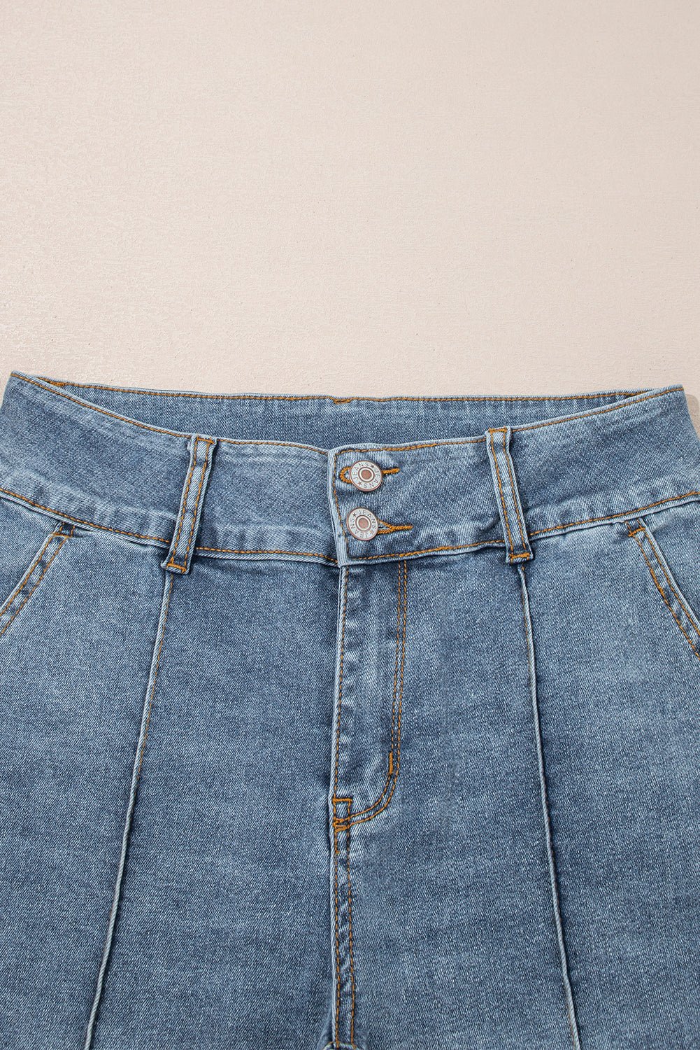 Dusk Blue Buttoned High Waist Piping Trim Flared Jeans - MAD RUFFI
