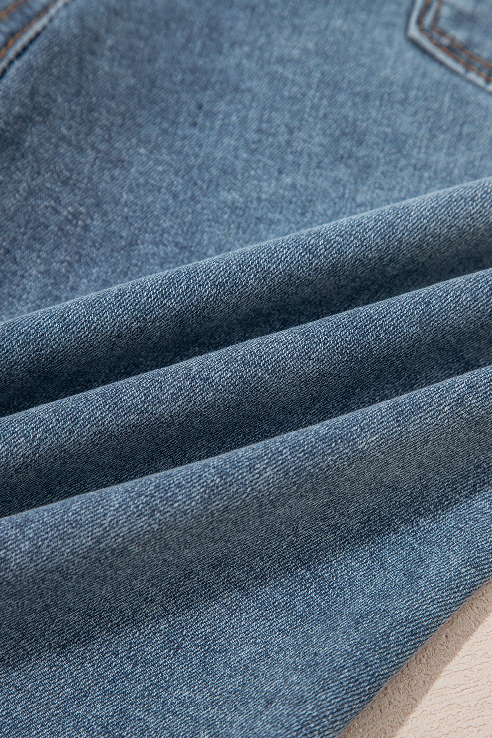 Dusk Blue Buttoned High Waist Piping Trim Flared Jeans - MAD RUFFI