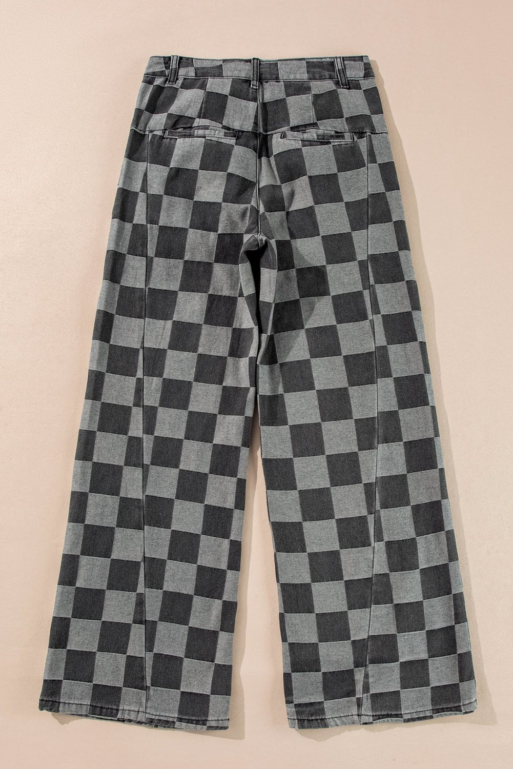 Dusk Blue Checkered Light Washed Wide Leg Jeans - MAD RUFFI