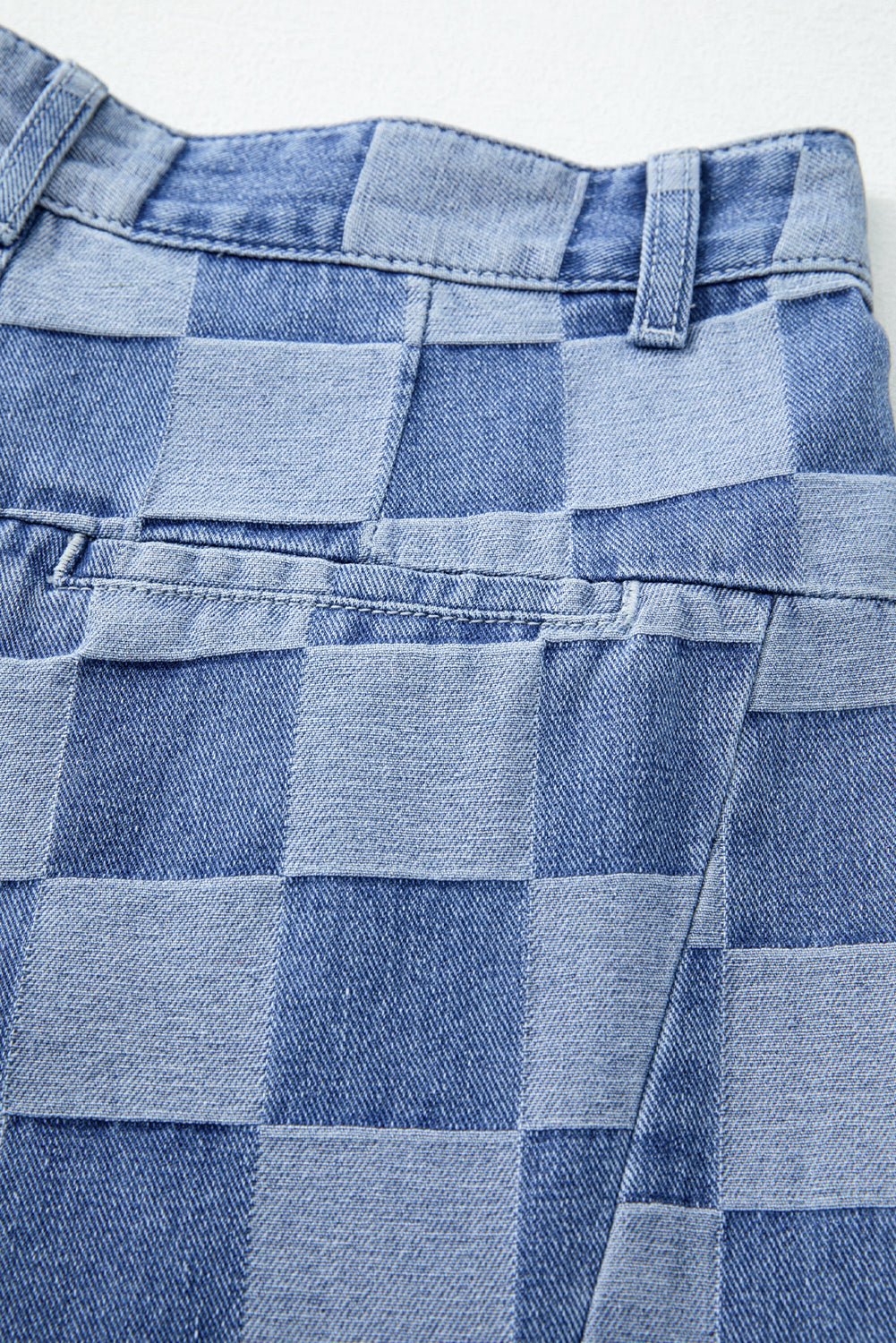Dusk Blue Checkered Light Washed Wide Leg Jeans - MAD RUFFI
