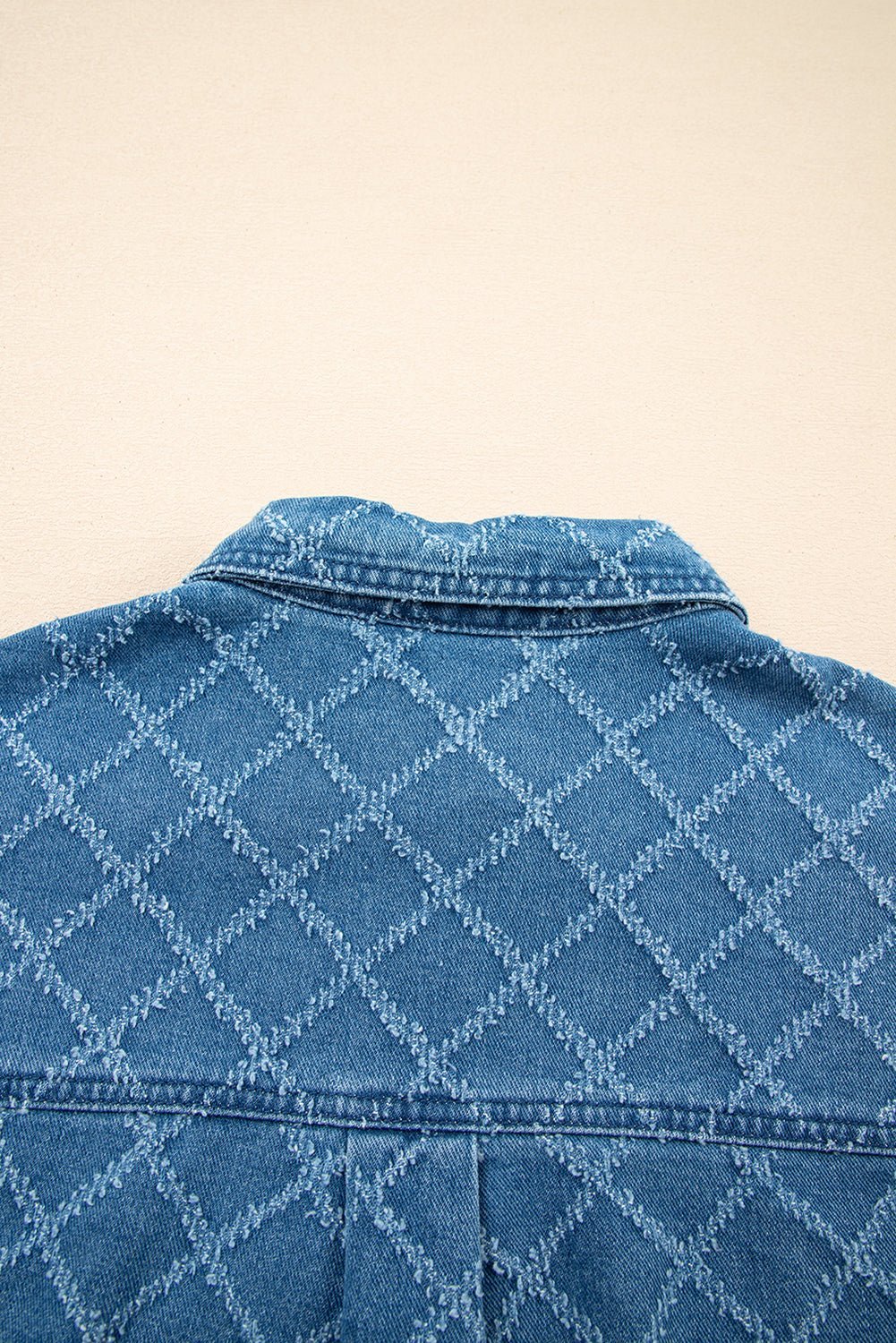 Dusk Blue Checkered Textured Short Sleeve Pocket Denim Shirt - MAD RUFFI