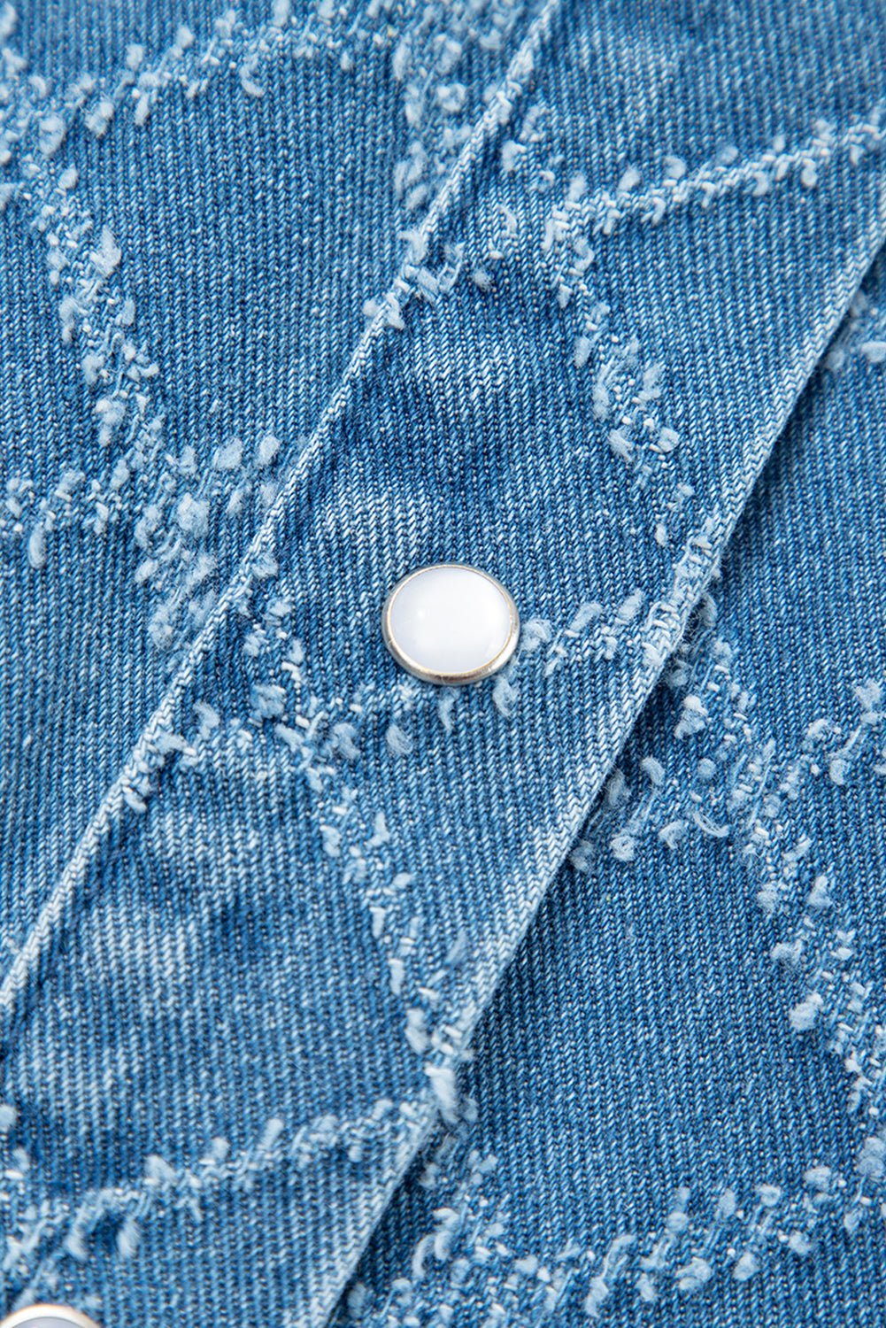 Dusk Blue Checkered Textured Short Sleeve Pocket Denim Shirt - MAD RUFFI