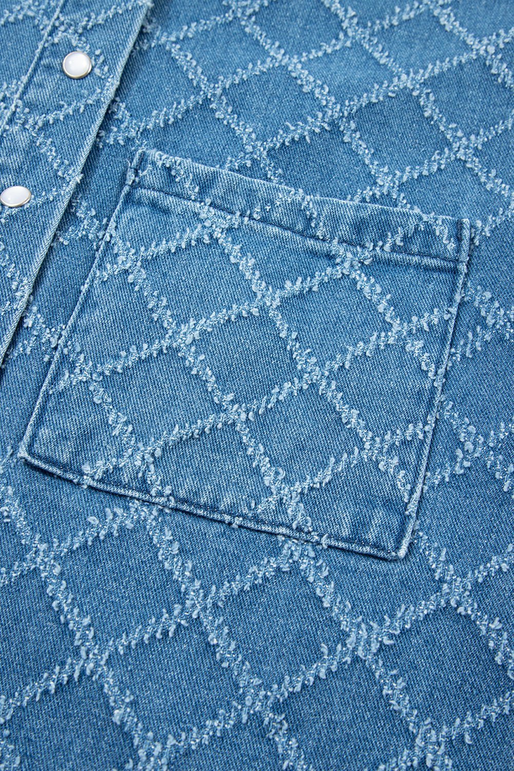 Dusk Blue Checkered Textured Short Sleeve Pocket Denim Shirt - MAD RUFFI