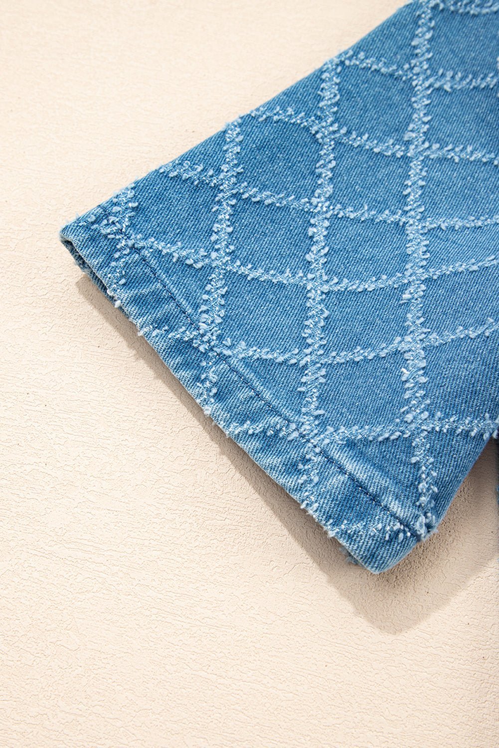 Dusk Blue Checkered Textured Short Sleeve Pocket Denim Shirt - MAD RUFFI