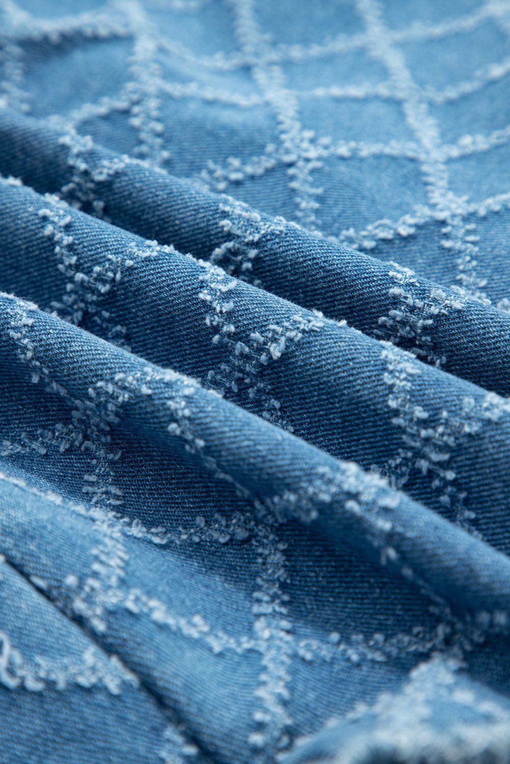 Dusk Blue Checkered Textured Short Sleeve Pocket Denim Shirt - MAD RUFFI