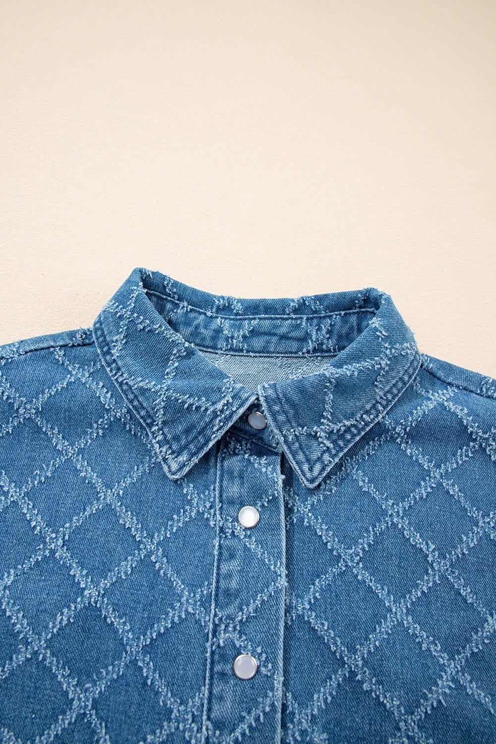 Dusk Blue Checkered Textured Short Sleeve Pocket Denim Shirt - MAD RUFFI