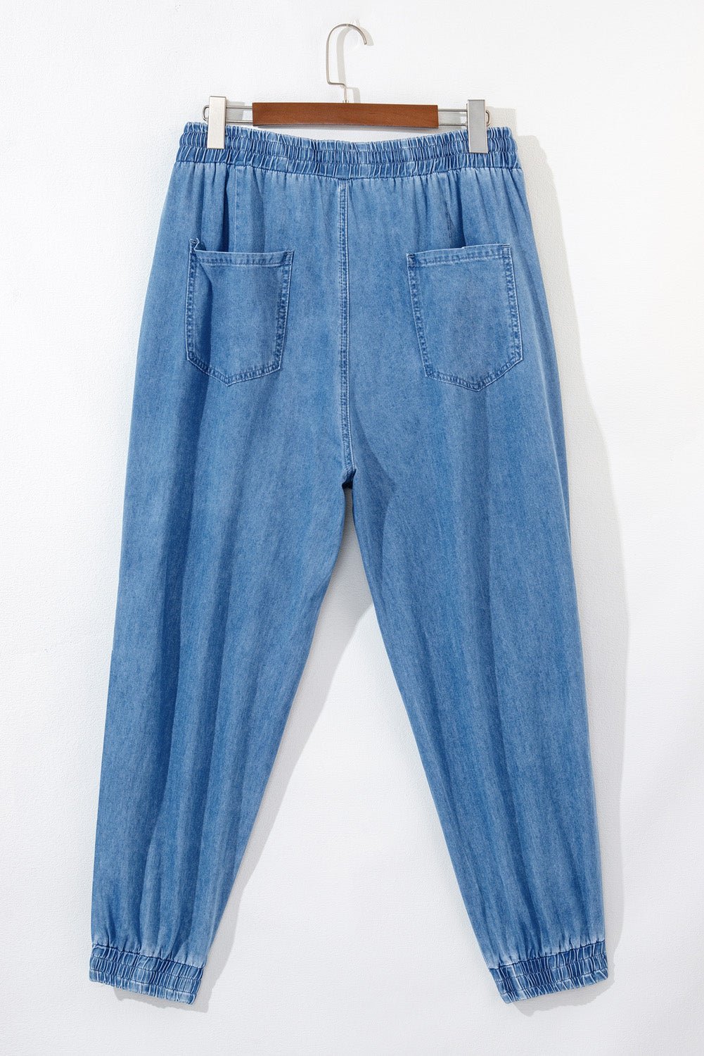 Dusk Blue Drawstring Waist Pocketed Plus Size Denim Joggers - MAD RUFFI