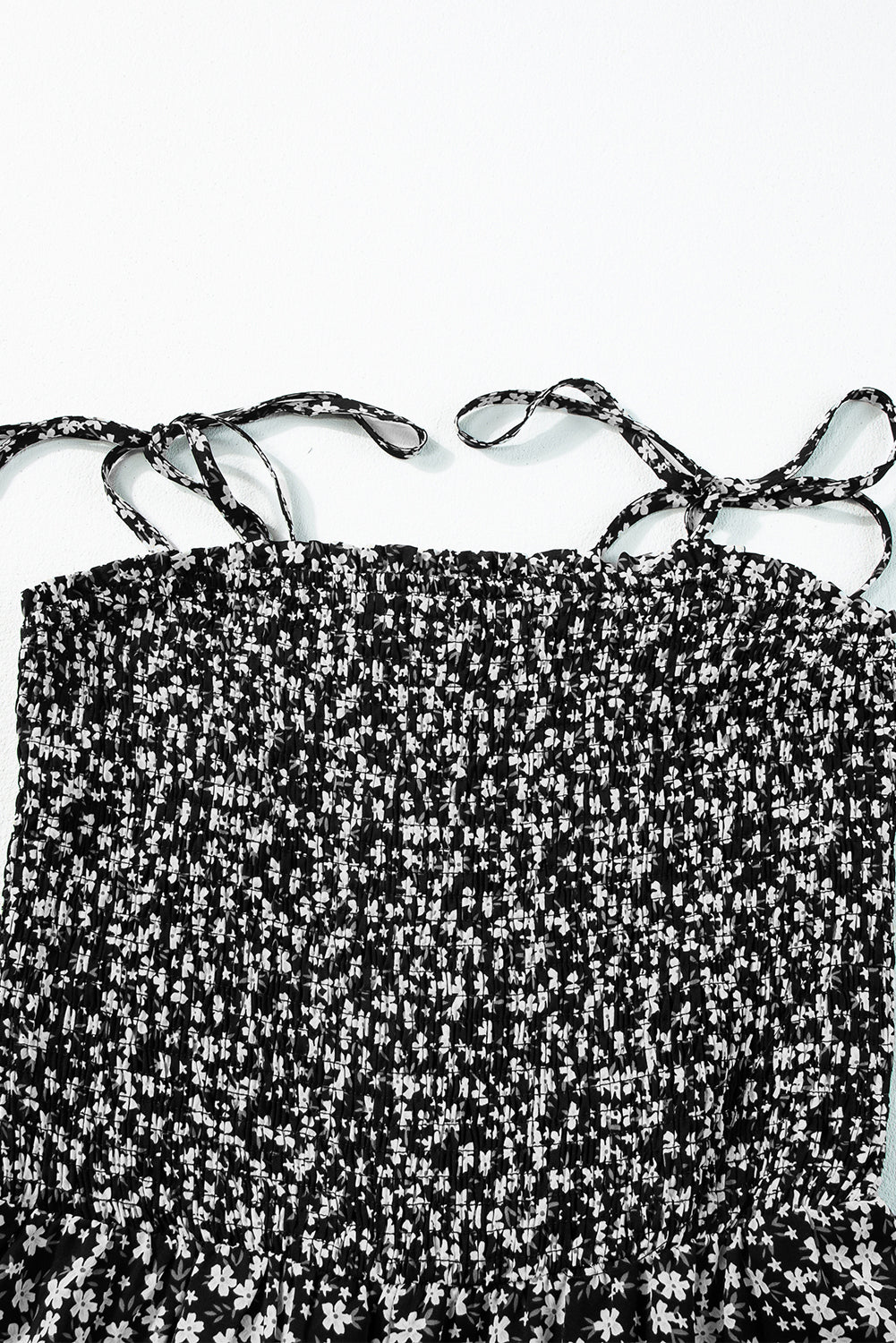 Dusk Blue Floral Print Spaghetti Straps Smocked Wide Leg Jumpsuit - MAD RUFFI