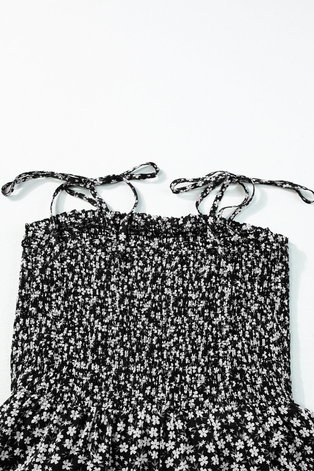 Dusk Blue Floral Print Spaghetti Straps Smocked Wide Leg Jumpsuit - MAD RUFFI