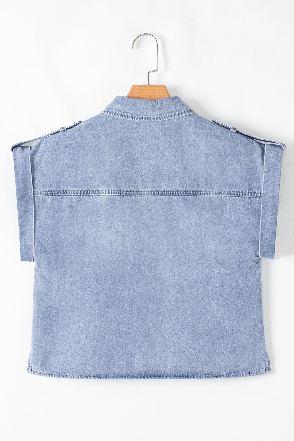 Dusk Blue Folded Cap Sleeve Denim Shirt - MAD RUFFI