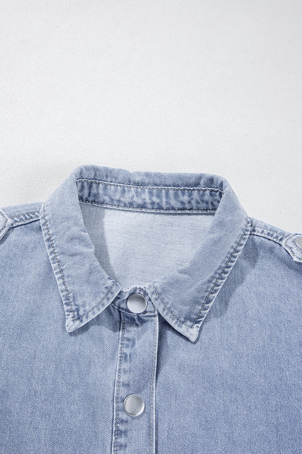 Dusk Blue Folded Cap Sleeve Denim Shirt - MAD RUFFI
