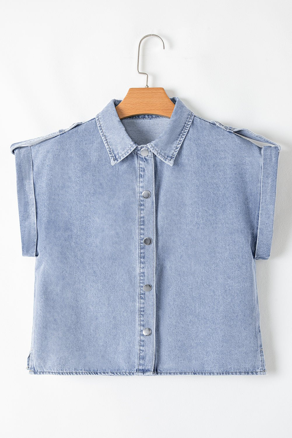 Dusk Blue Folded Cap Sleeve Denim Shirt - MAD RUFFI