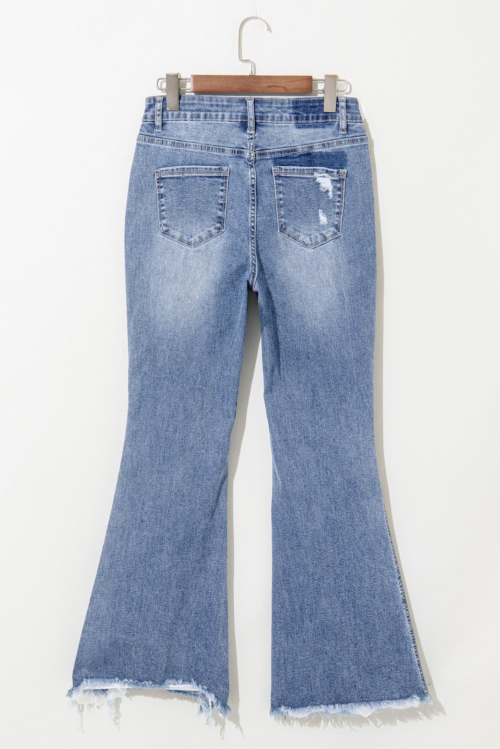 Dusk Blue High Rise Ripped Distressed Hem Flared Jeans - MAD RUFFI
