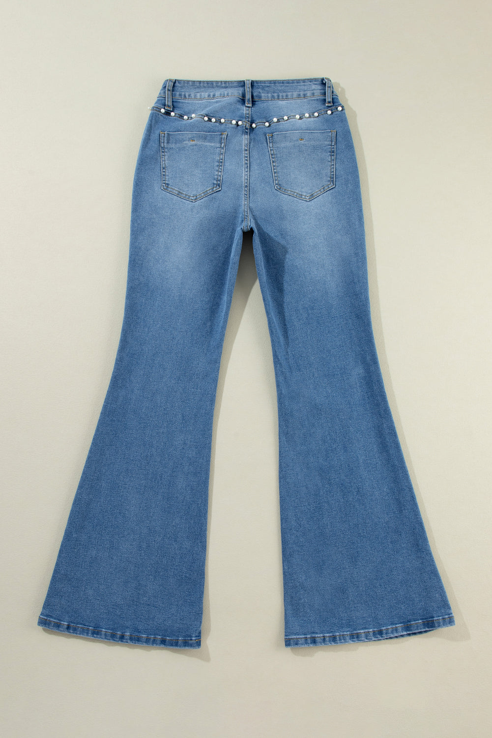 Dusk Blue Pearl Decor High Waist Flared Jeans - MAD RUFFI