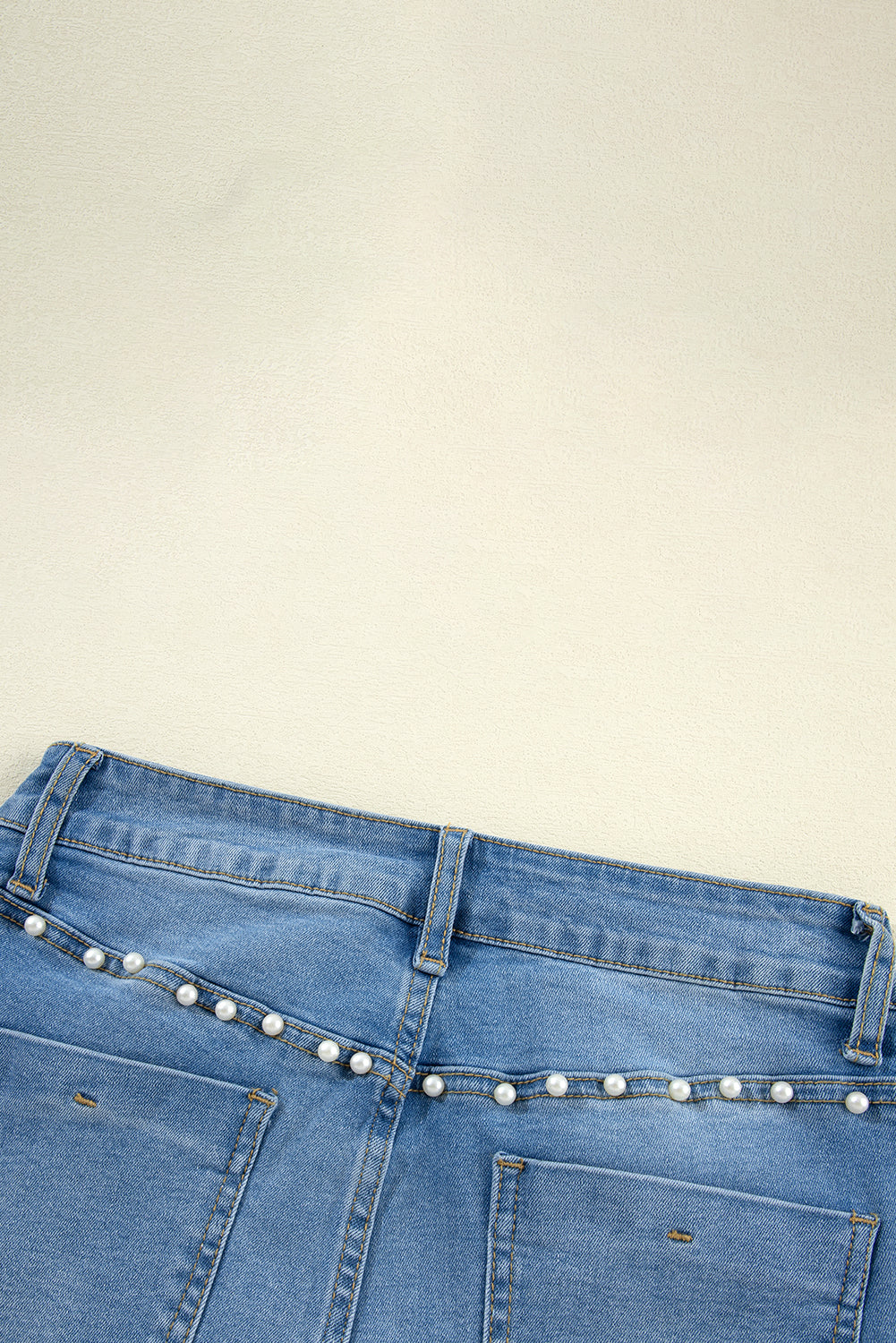 Dusk Blue Pearl Decor High Waist Flared Jeans - MAD RUFFI