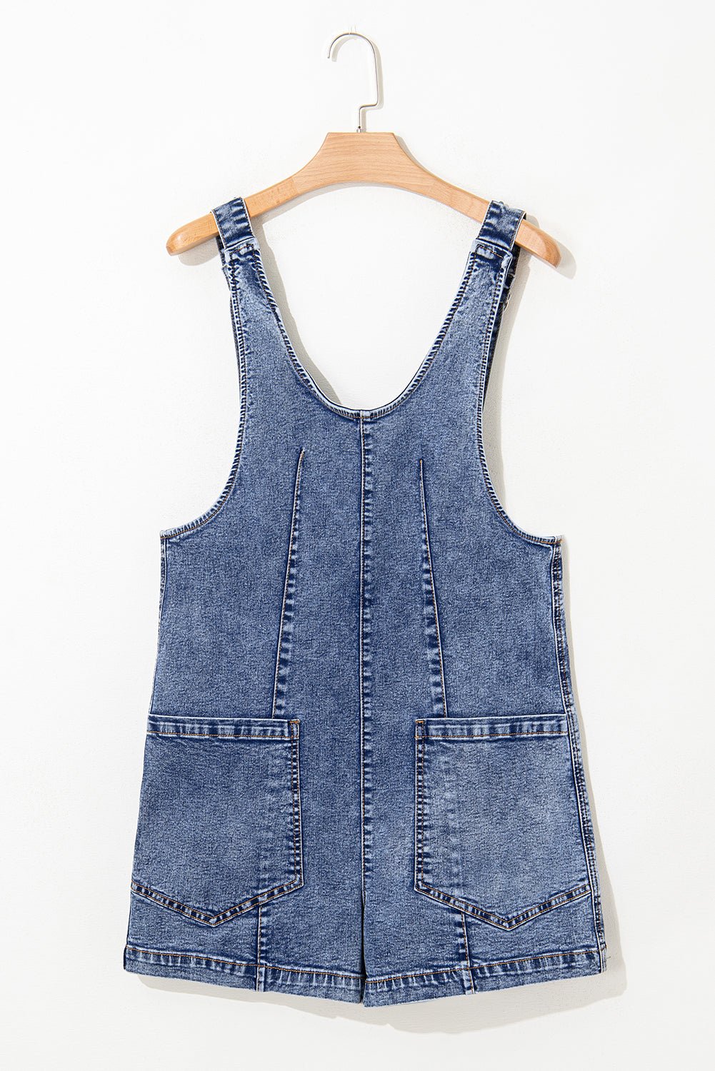 Dusk Blue Sleeveless U Neck Pocket Denim Romper - MAD RUFFI