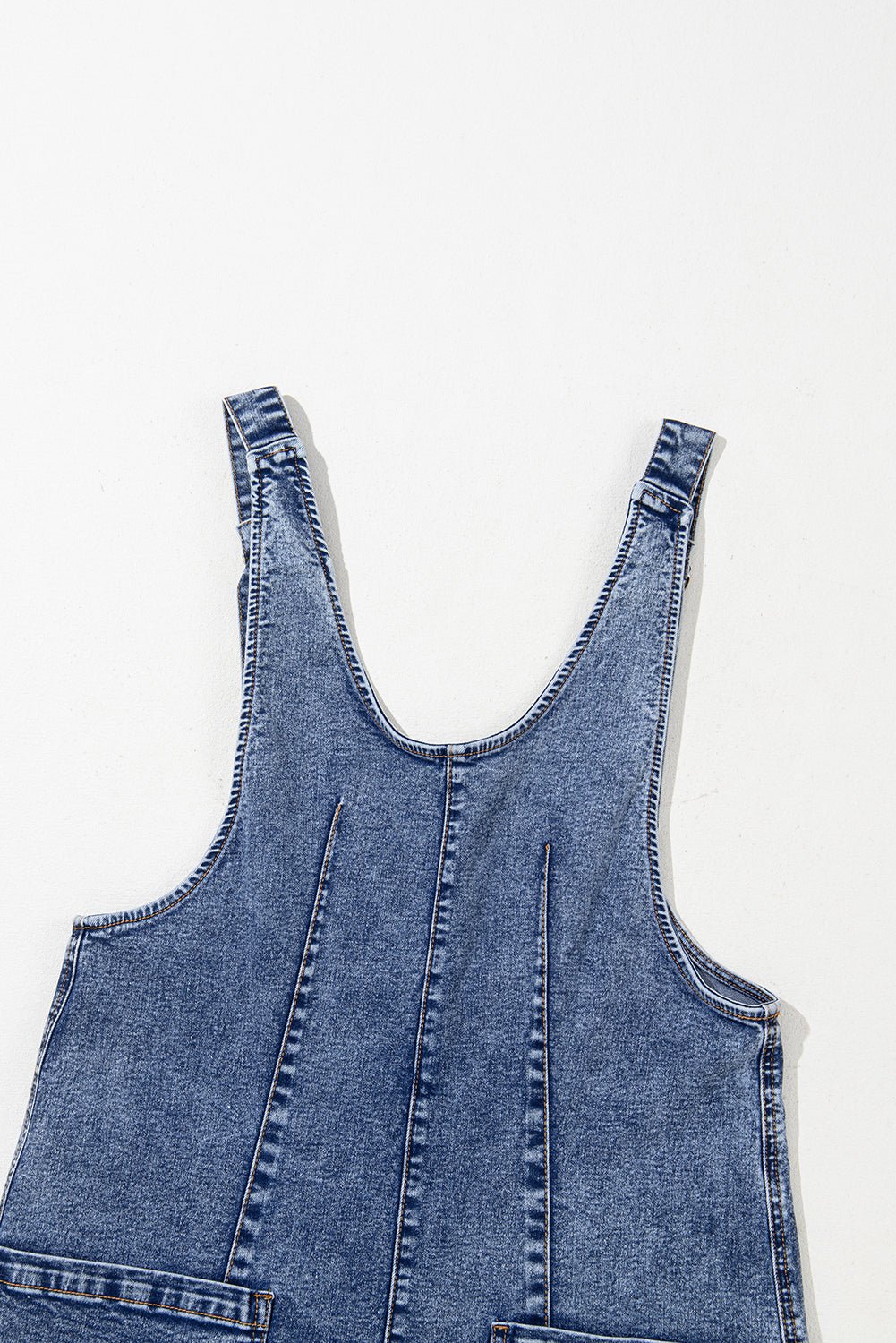 Dusk Blue Sleeveless U Neck Pocket Denim Romper - MAD RUFFI