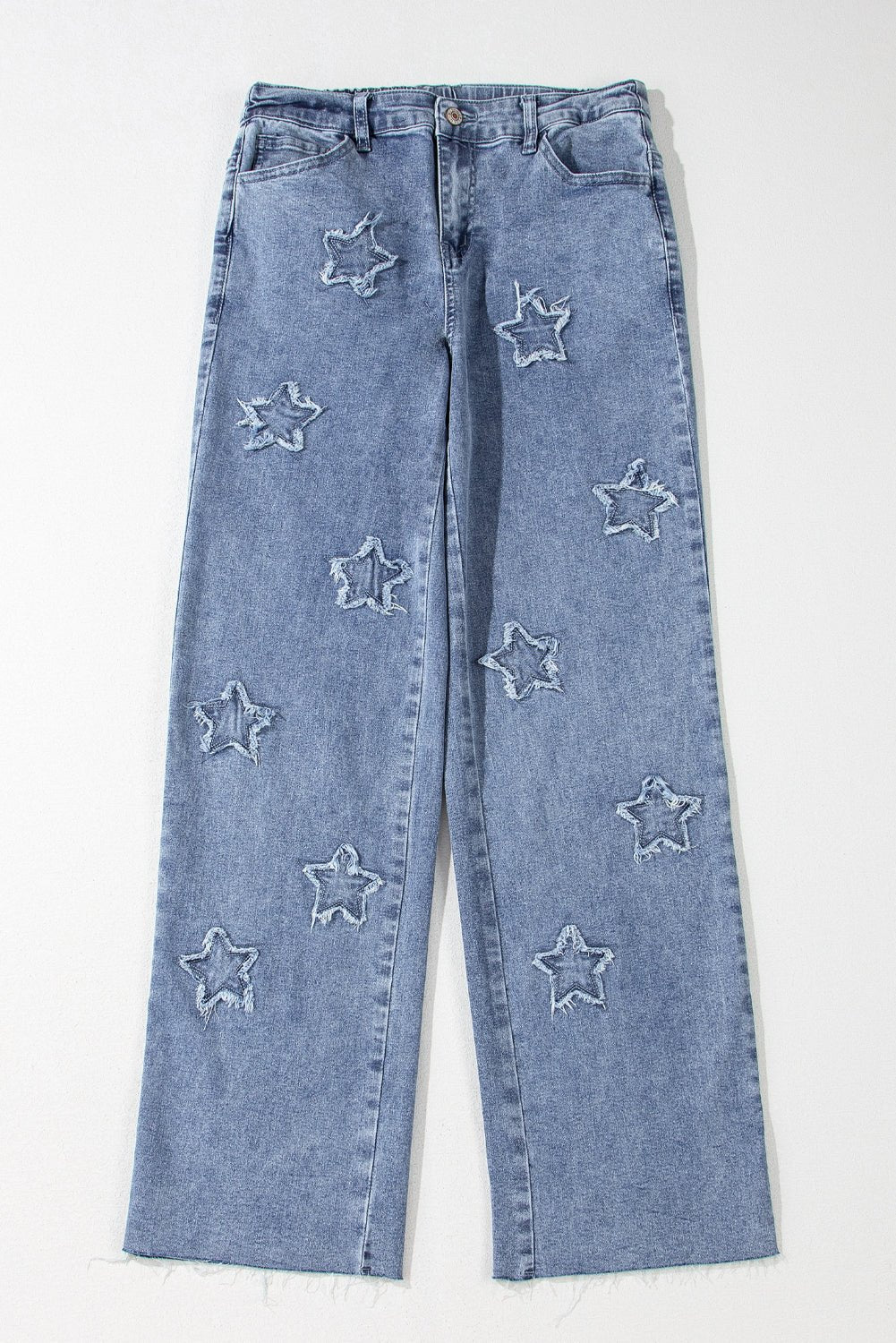 dusk blue star patched straight leg loose jeans - MAD RUFFI