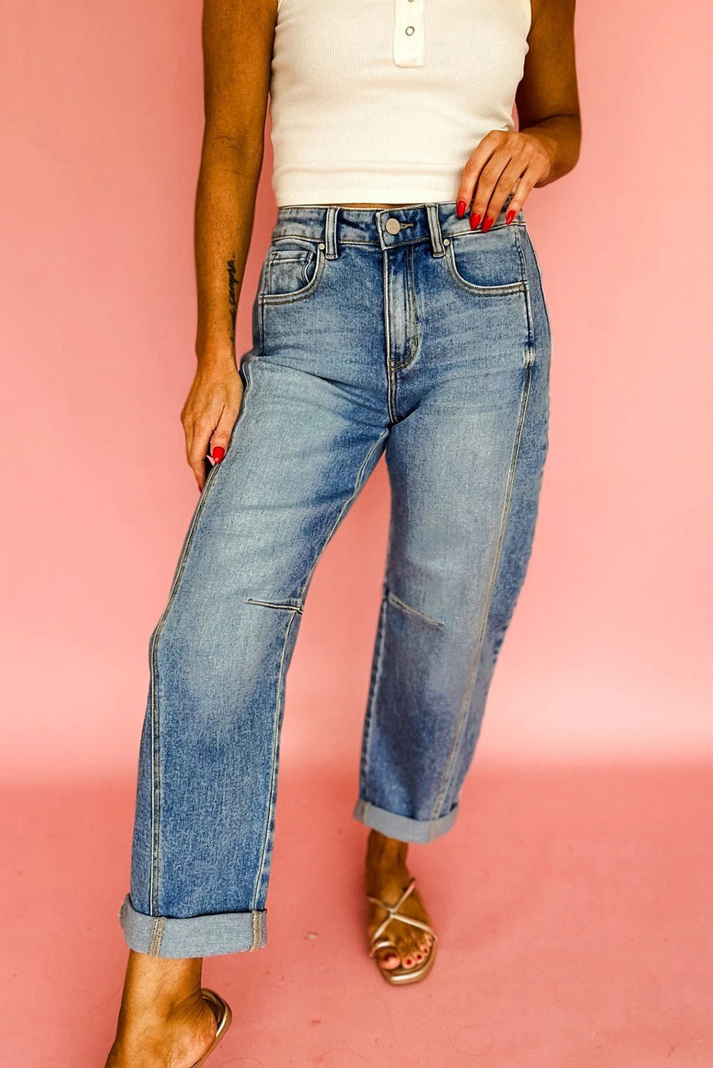 Dusk Blue Vintage Washed Seam Detail Jeans - MAD RUFFI