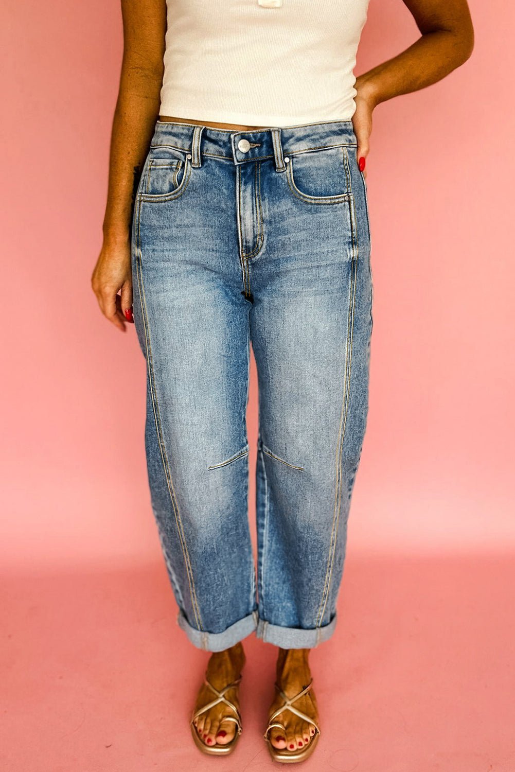 Dusk Blue Vintage Washed Seam Detail Jeans - MAD RUFFI